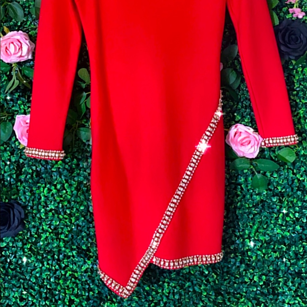 RED DRESS WITH JEWELED LINING
